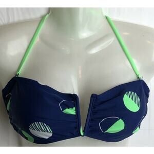 Old Navy Bikini Top Women S Blue Polka Dot Bandeau Halter Padded Deep V Plunge